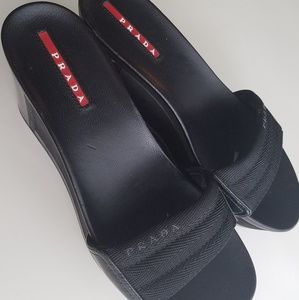 Authentic Black Prada Platform Wedge Mule